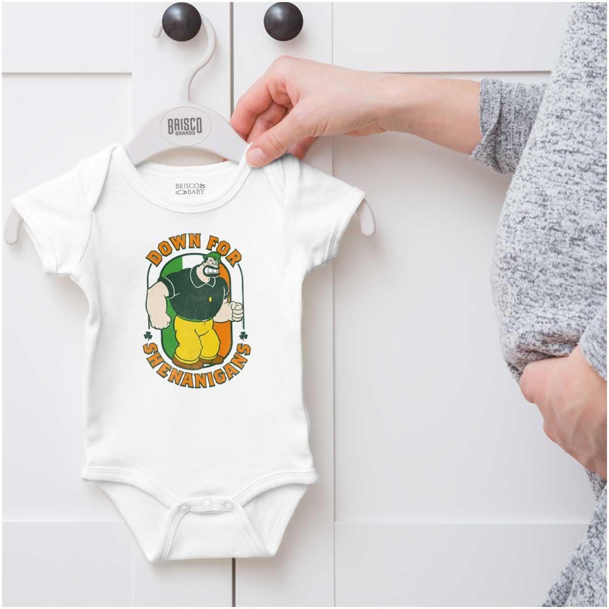 imageBrisco Brands Bluto St Paddys Down For Shenanigans Baby Bodysuit Jumper BoysWhite