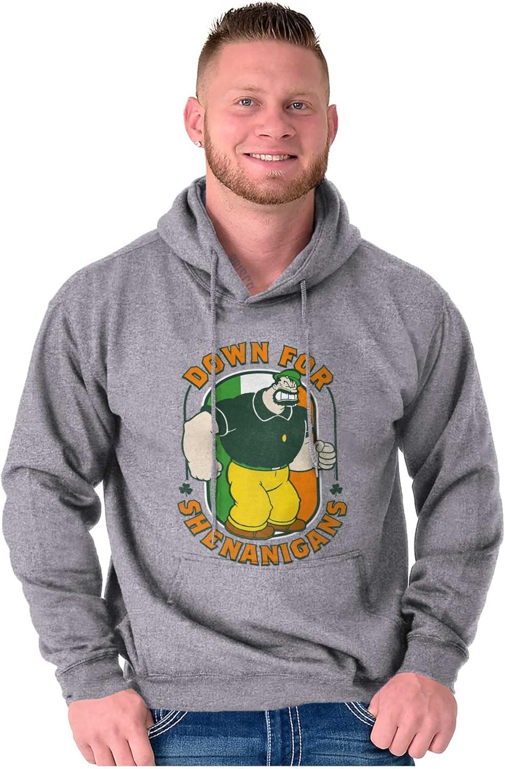 imageBrisco Brands Bluto St Paddys Down For Shenanigans Hoodie Hooded Sweatshirt MenSport Grey