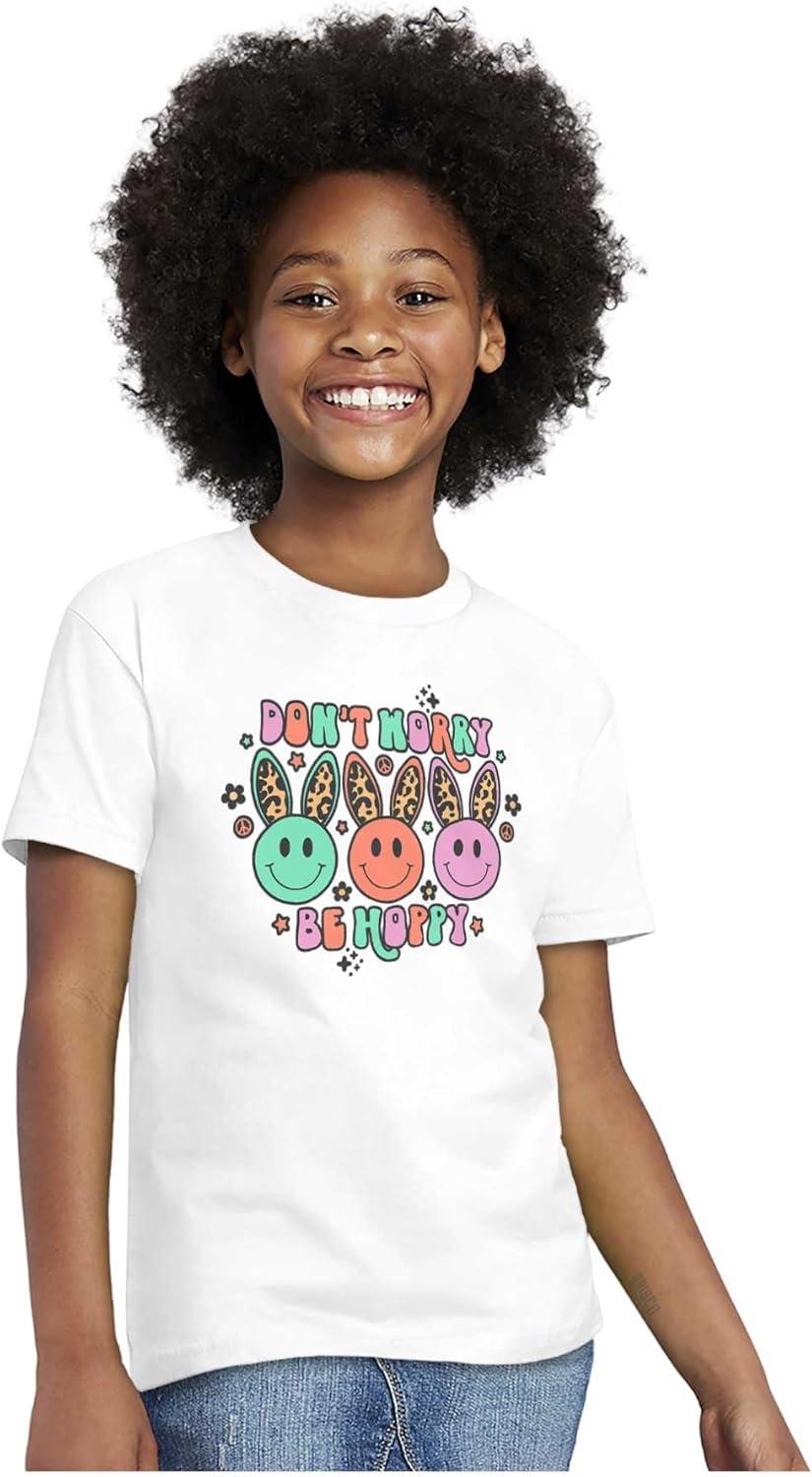 imageBrisco Brands Dont Worry Be Hoppy Easter Bunny Girls Kids T Shirt TeesWhite