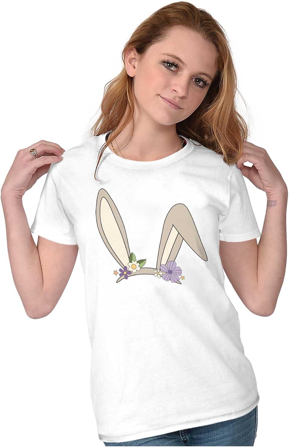 imageBrisco Brands Easter Bunny Ears Flower Crown Womens Slim Fit Graphic TeeWhite