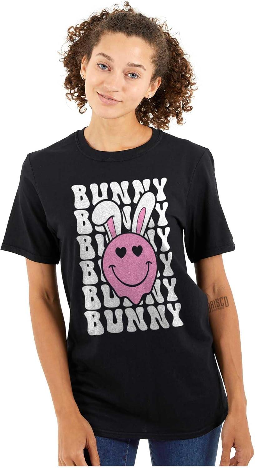 imageBrisco Brands Easter Bunny Ears Heart Eyes Smile Womens Graphic T Shirt TeesBlack