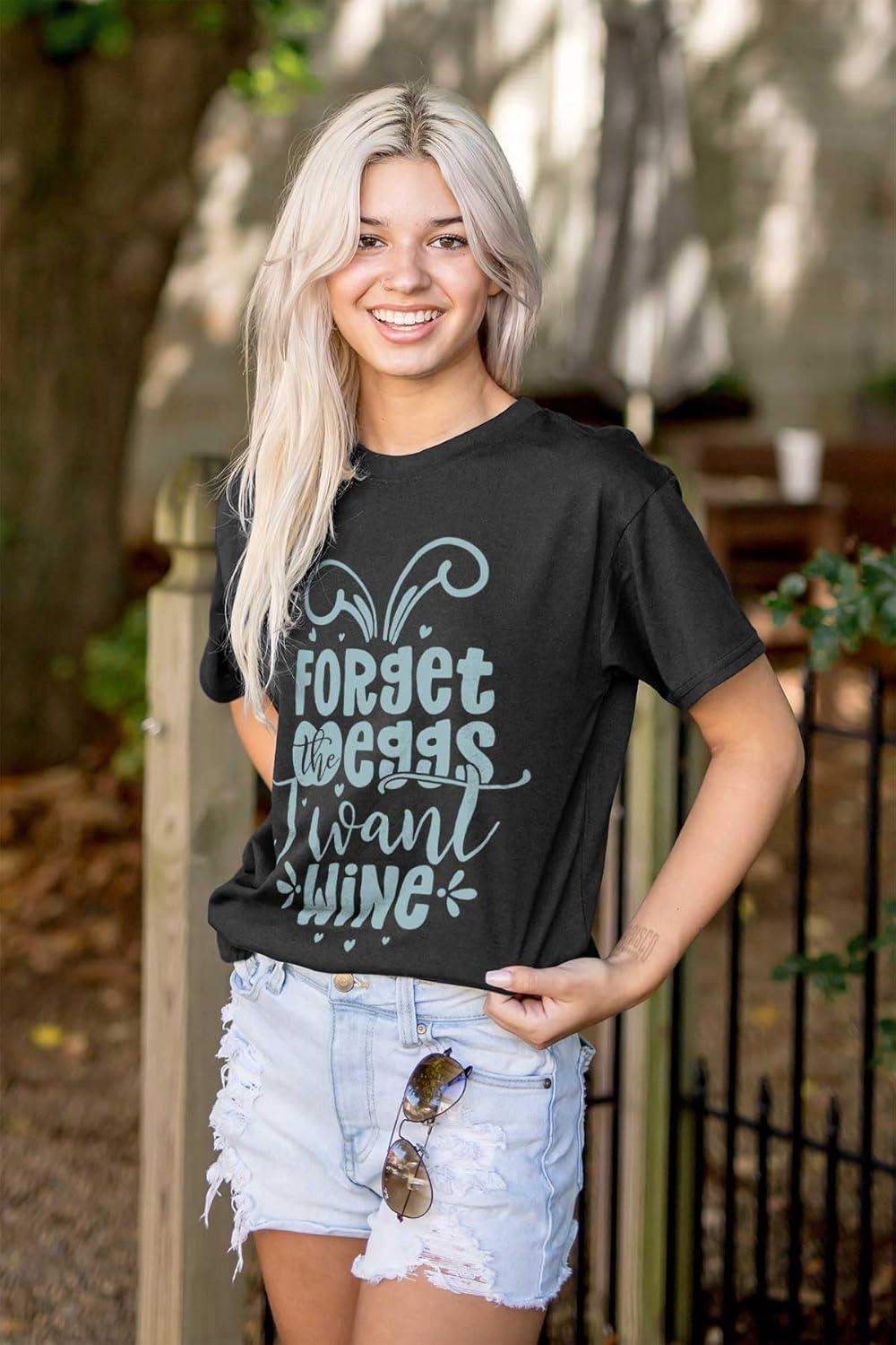 imageBrisco Brands Easter Forget The Eggs I Want Wine Womens Graphic T Shirt TeesBlack