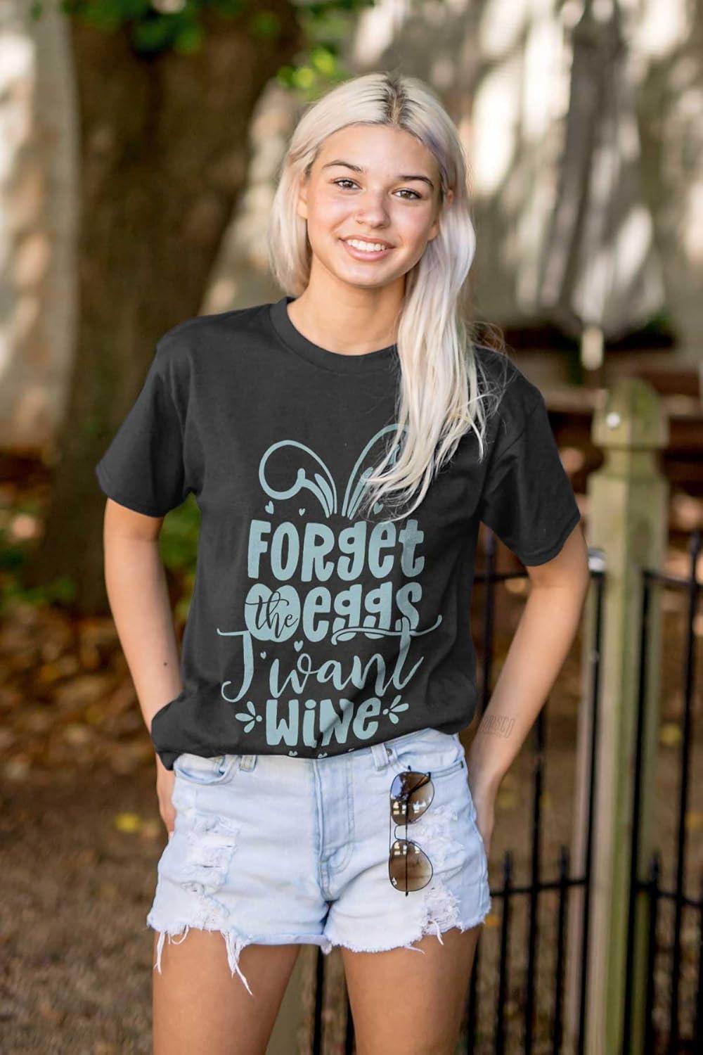 imageBrisco Brands Easter Forget The Eggs I Want Wine Womens Graphic T Shirt TeesBlack