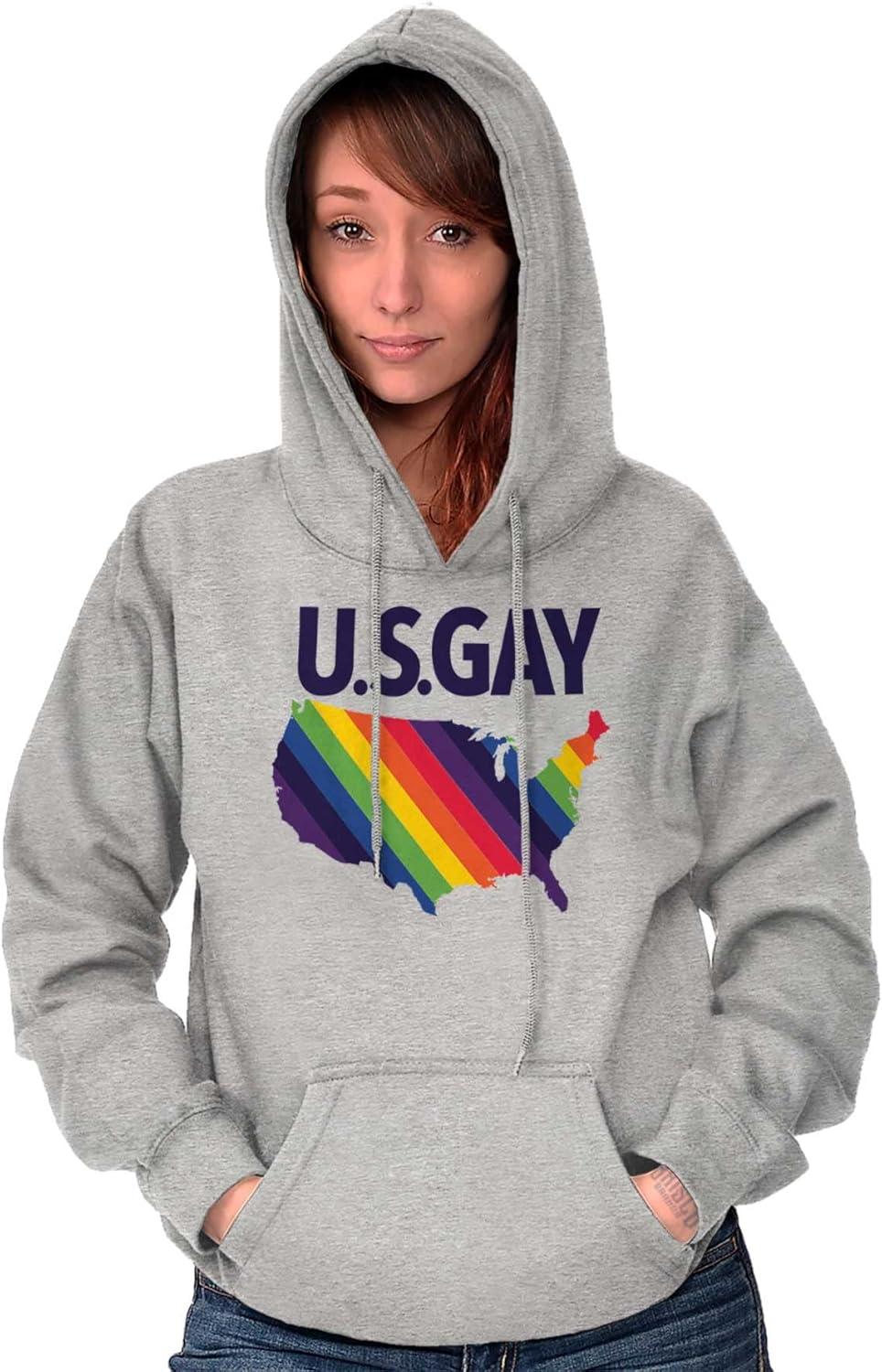 imageBrisco Brands Gay in the USA LGBTQ American Pride Hoodie Sweatshirt Women MenSport Grey