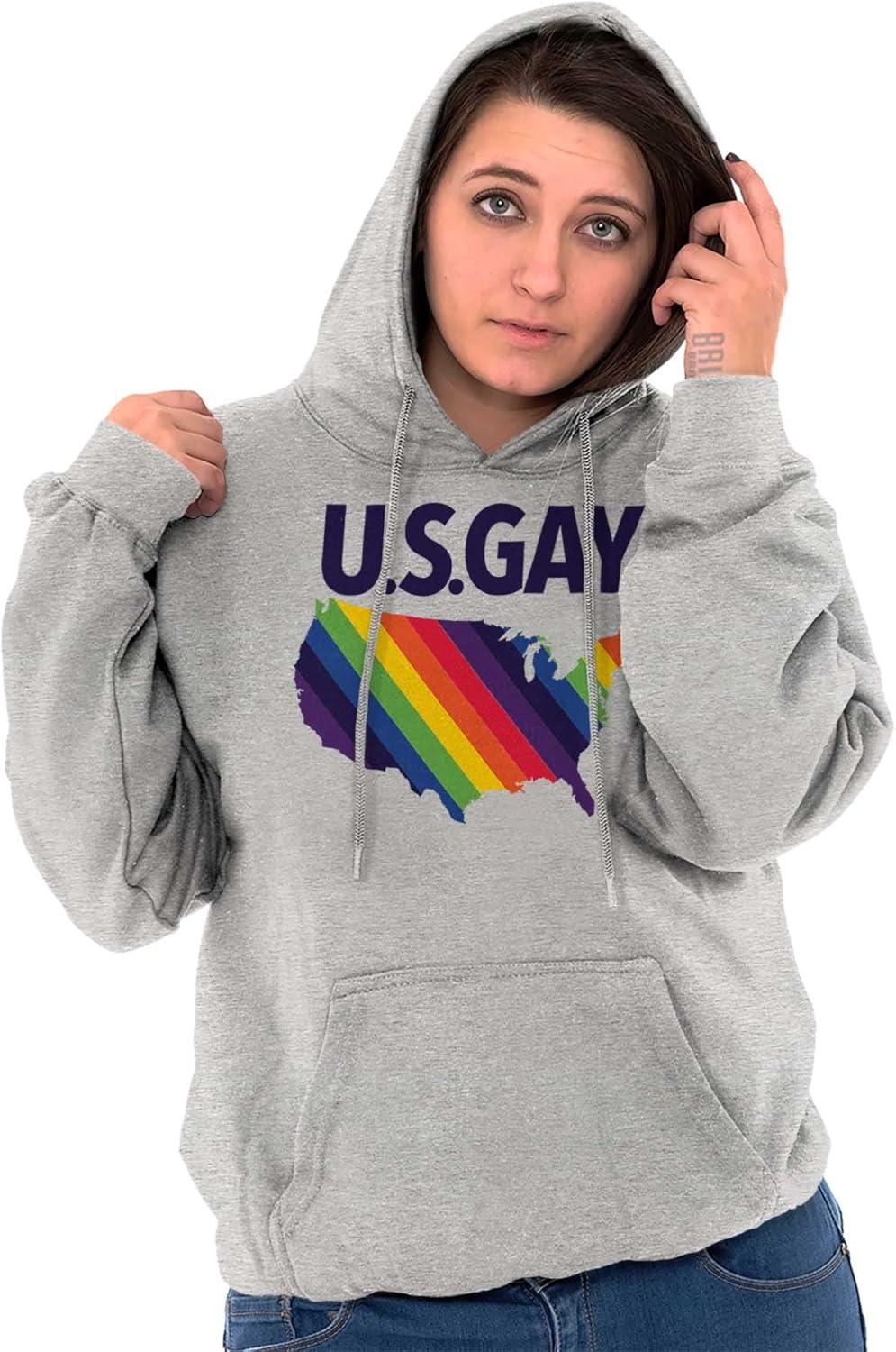 imageBrisco Brands Gay in the USA LGBTQ American Pride Hoodie Sweatshirt Women MenSport Grey