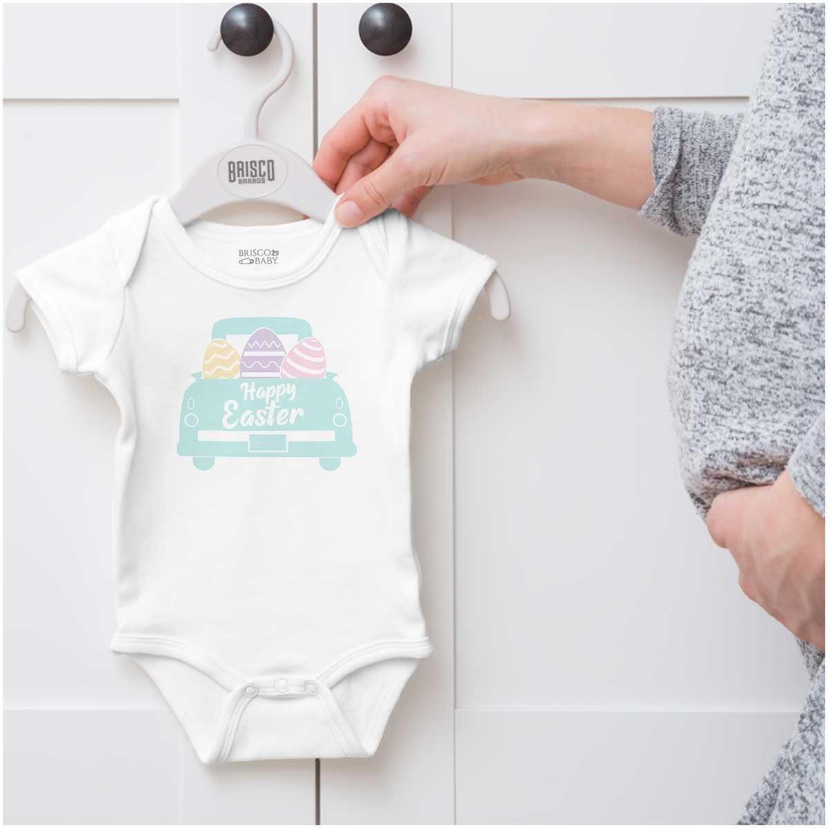 imageBrisco Brands Happy Easter Car Egg Hunt Truck Baby Bodysuit Jumper GirlsWhite
