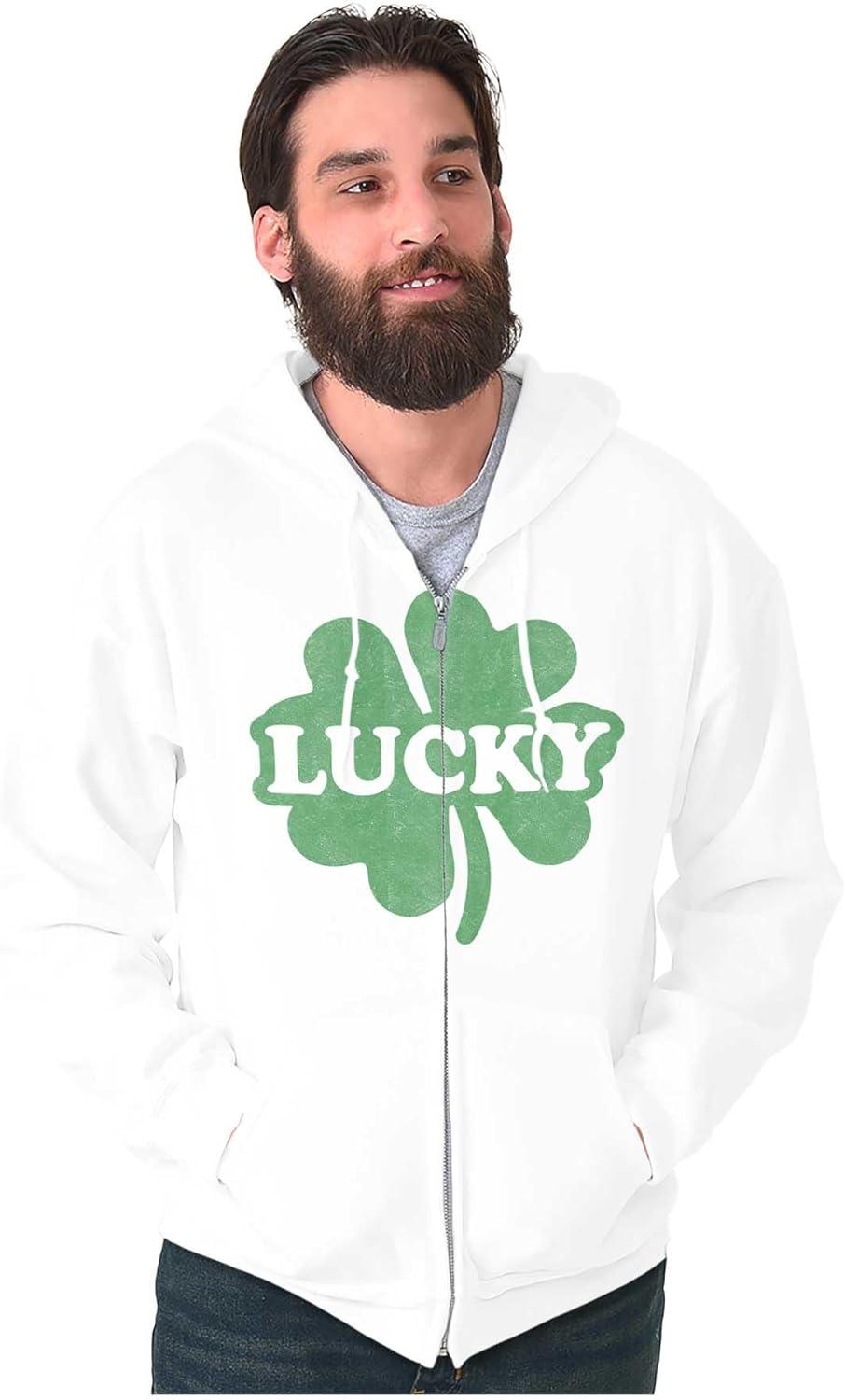 imageBrisco Brands Lucky 4 Leaf Clover St Patricks Day Zip Up Hoodie Mens WomensWhite
