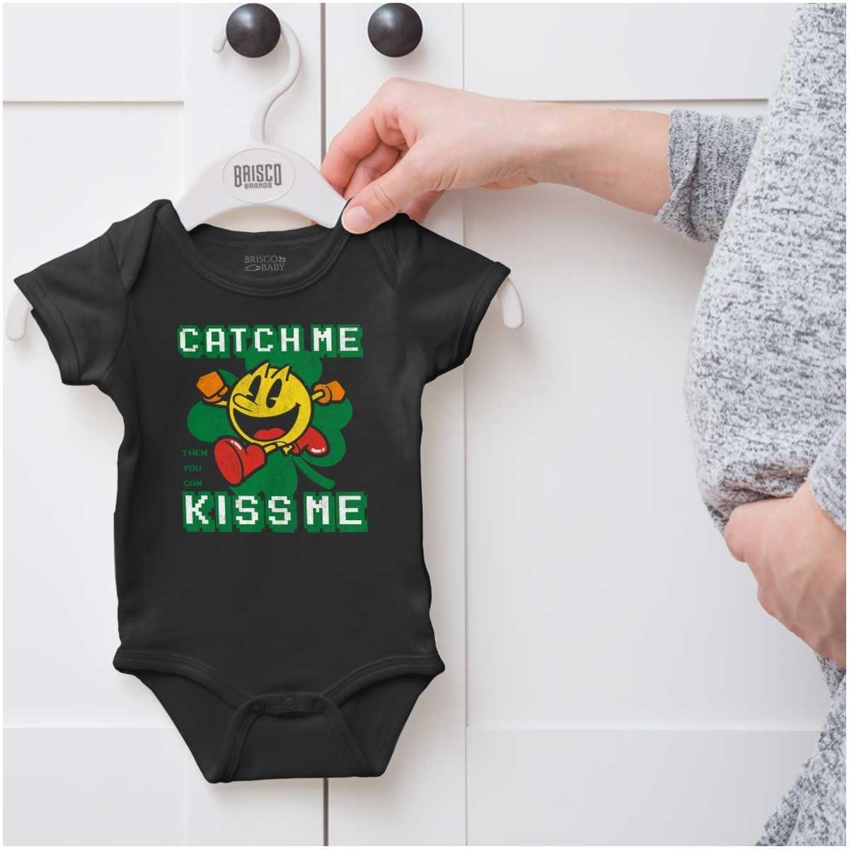 imageBrisco Brands PACMAN St Paddys Catch Me Kiss Me Baby Romper Boys or GirlsBlack