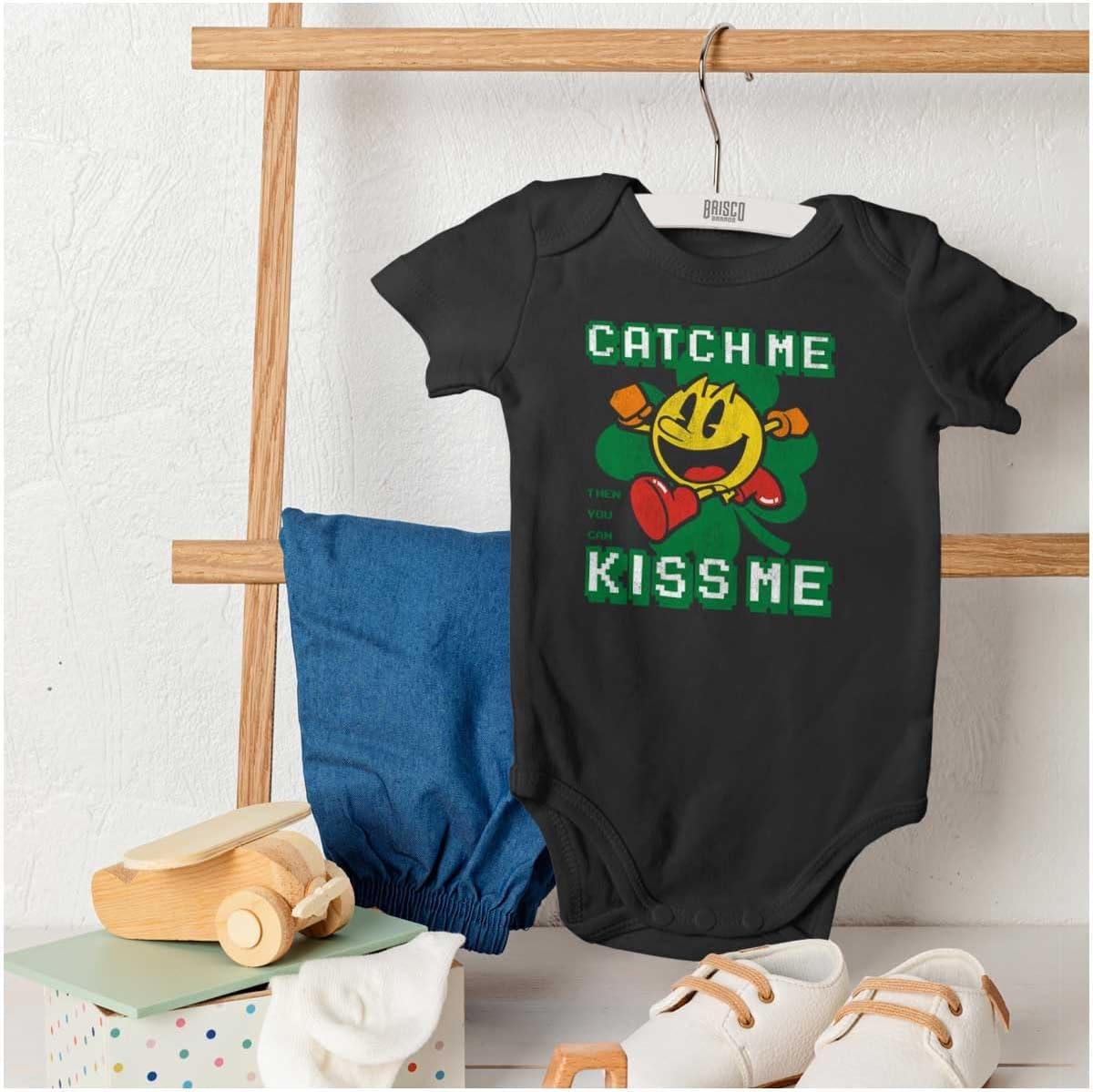 imageBrisco Brands PACMAN St Paddys Catch Me Kiss Me Baby Romper Boys or GirlsBlack