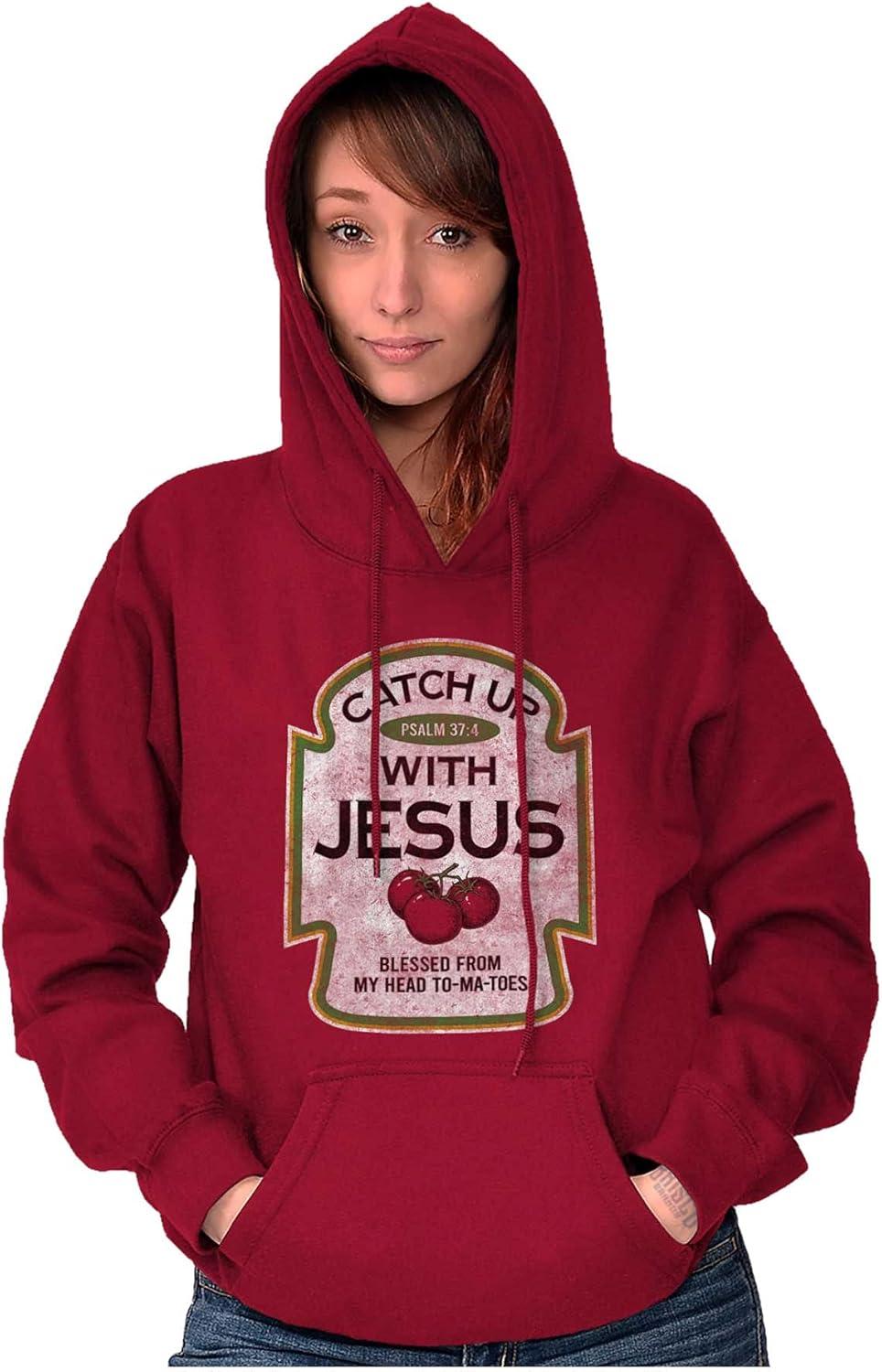 imageBrisco Brands Punny Christian Catch Up With Jesus Hoodie Sweatshirt Women MenCardinal Red