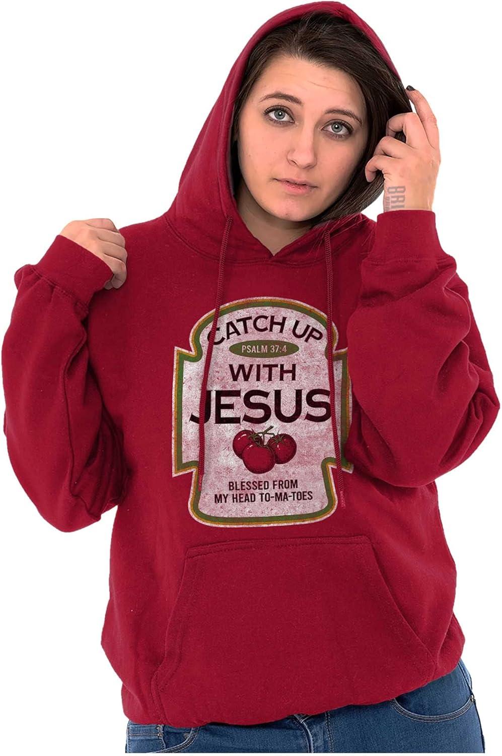 imageBrisco Brands Punny Christian Catch Up With Jesus Hoodie Sweatshirt Women MenCardinal Red