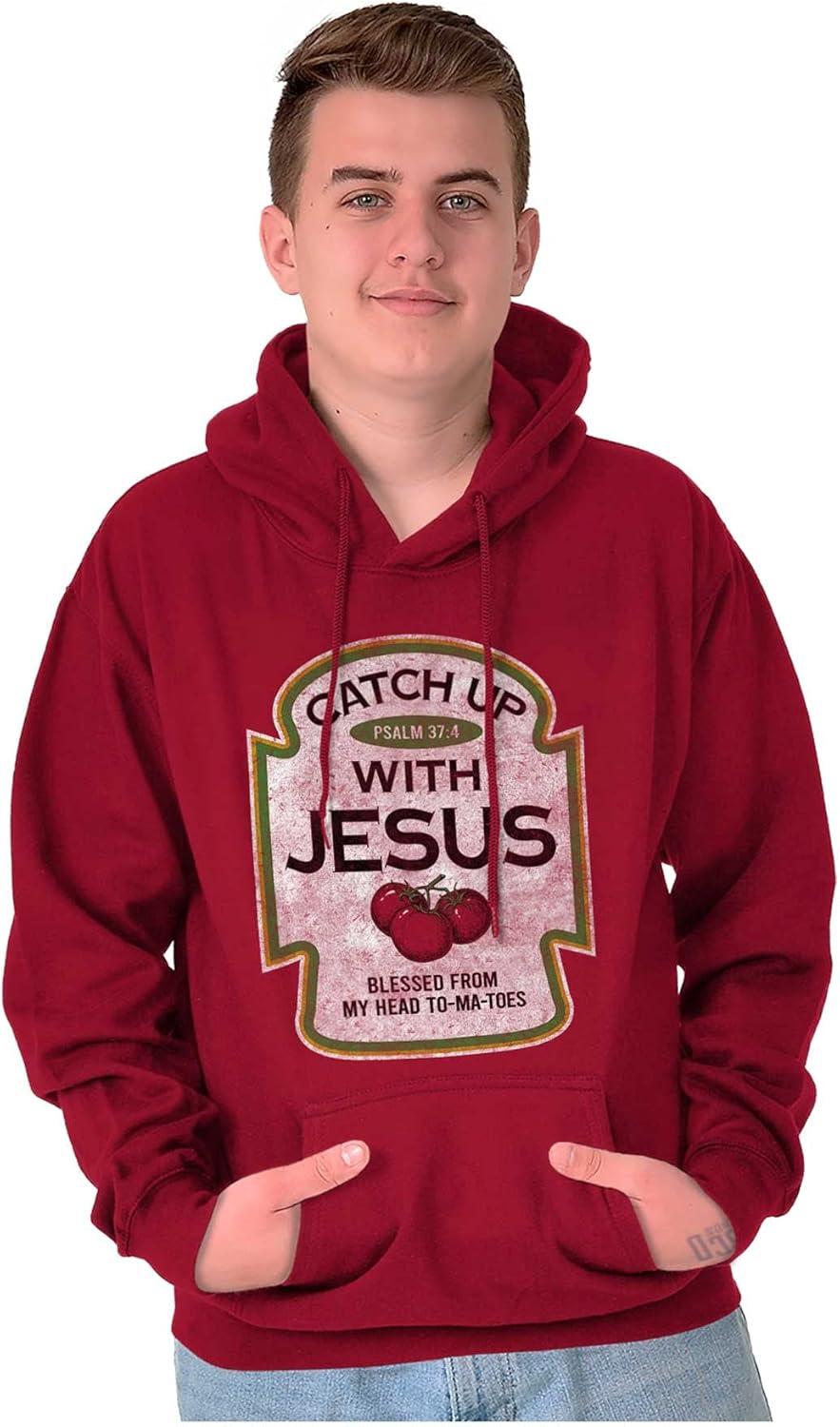 imageBrisco Brands Punny Christian Catch Up With Jesus Hoodie Sweatshirt Women MenCardinal Red