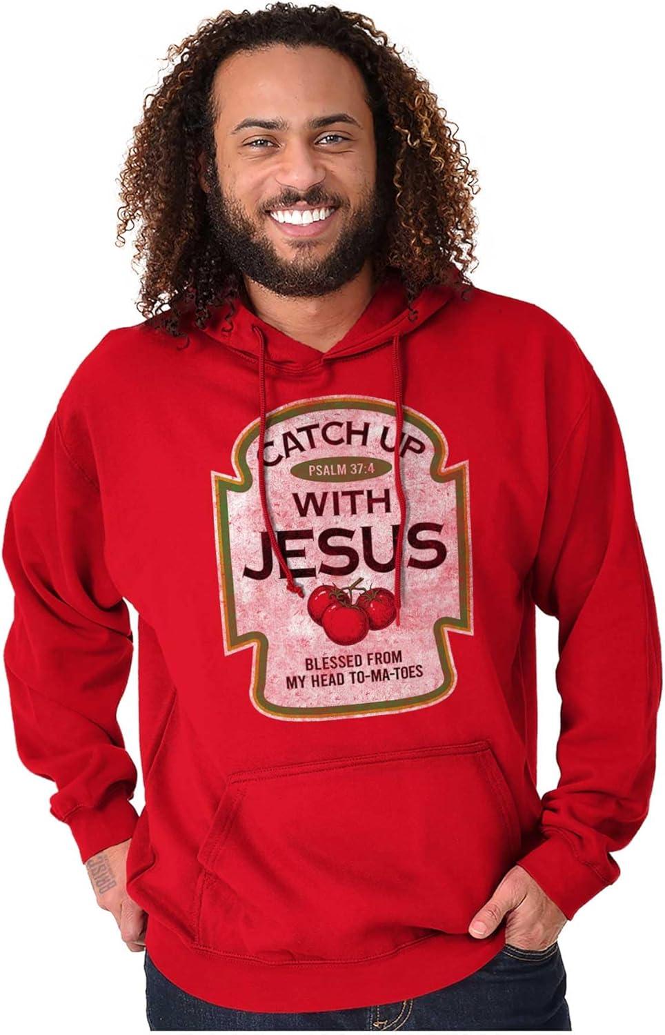 imageBrisco Brands Punny Christian Catch Up With Jesus Hoodie Sweatshirt Women MenGarnet