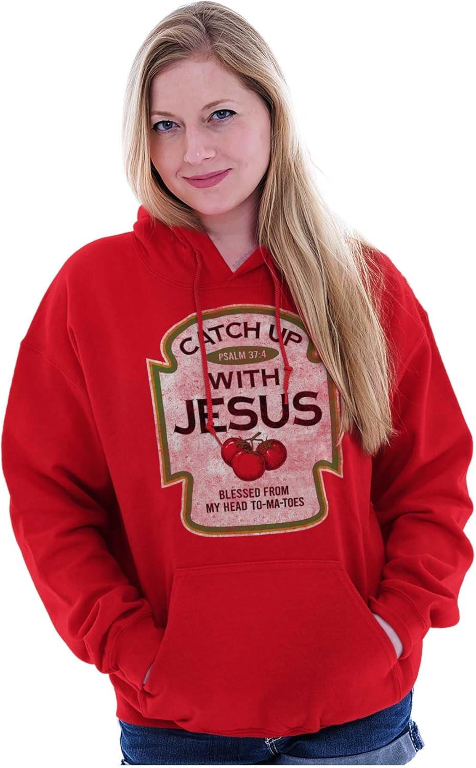 imageBrisco Brands Punny Christian Catch Up With Jesus Hoodie Sweatshirt Women MenGarnet