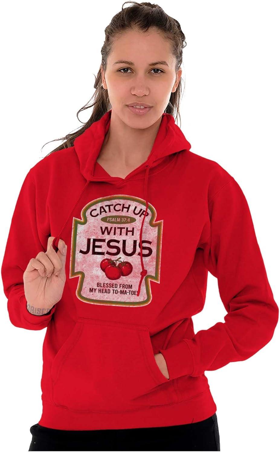 imageBrisco Brands Punny Christian Catch Up With Jesus Hoodie Sweatshirt Women MenGarnet