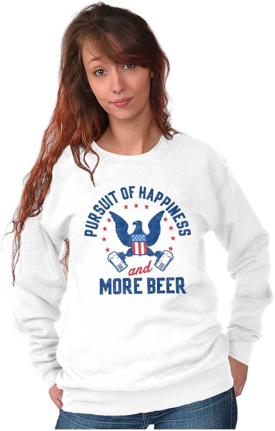 imageBrisco Brands Pursuit of Beer Funny USA Drinking Sweatshirt for Men or WomenWhite