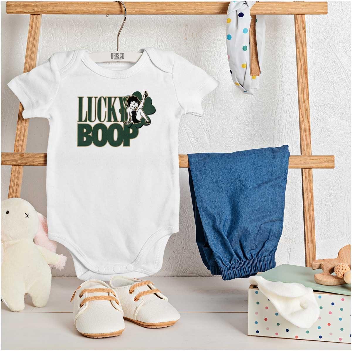 imageBrisco Brands Saint Paddys Lucky Betty Boop Cartoon Baby Romper Boys or GirlsWhite