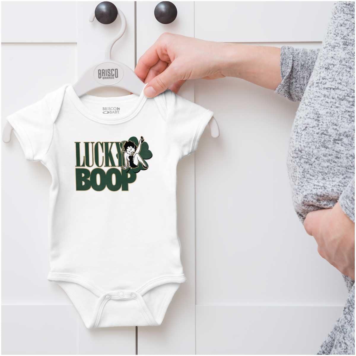 imageBrisco Brands Saint Paddys Lucky Betty Boop Cartoon Baby Romper Boys or GirlsWhite