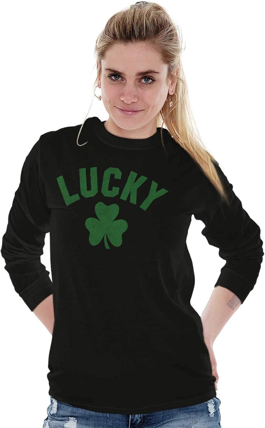 imageBrisco Brands Saint Patricks Day Lucky Shamrocks Long Sleeve Tshirt Men WomenBlack