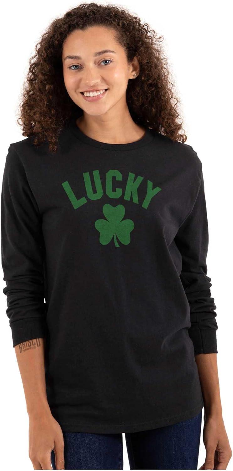 imageBrisco Brands Saint Patricks Day Lucky Shamrocks Long Sleeve Tshirt Men WomenBlack