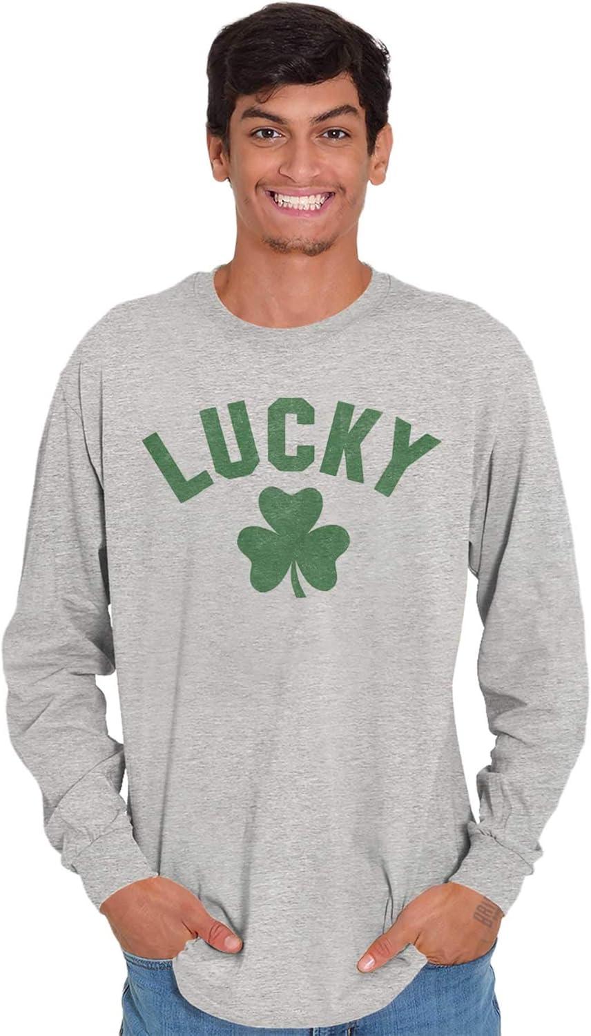 imageBrisco Brands Saint Patricks Day Lucky Shamrocks Long Sleeve Tshirt Men WomenSport Grey