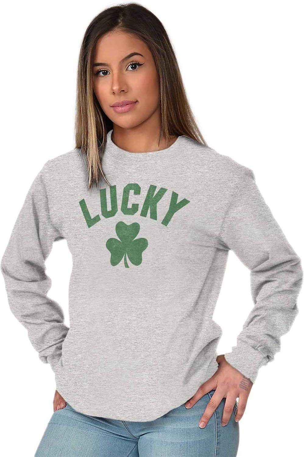imageBrisco Brands Saint Patricks Day Lucky Shamrocks Long Sleeve Tshirt Men WomenSport Grey
