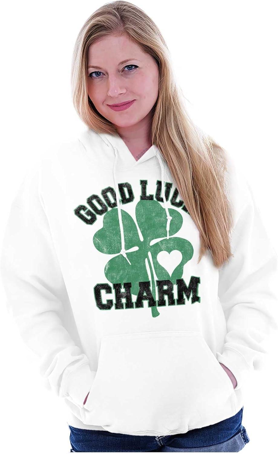 imageBrisco Brands Shamrock Good Luck Charm St Pattys Hoodie Sweatshirt WomenWhite