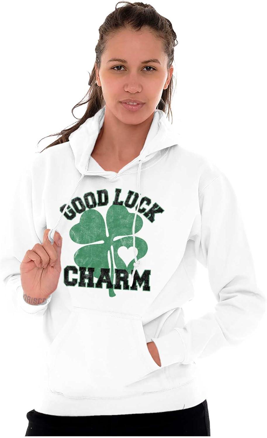 imageBrisco Brands Shamrock Good Luck Charm St Pattys Hoodie Sweatshirt WomenWhite