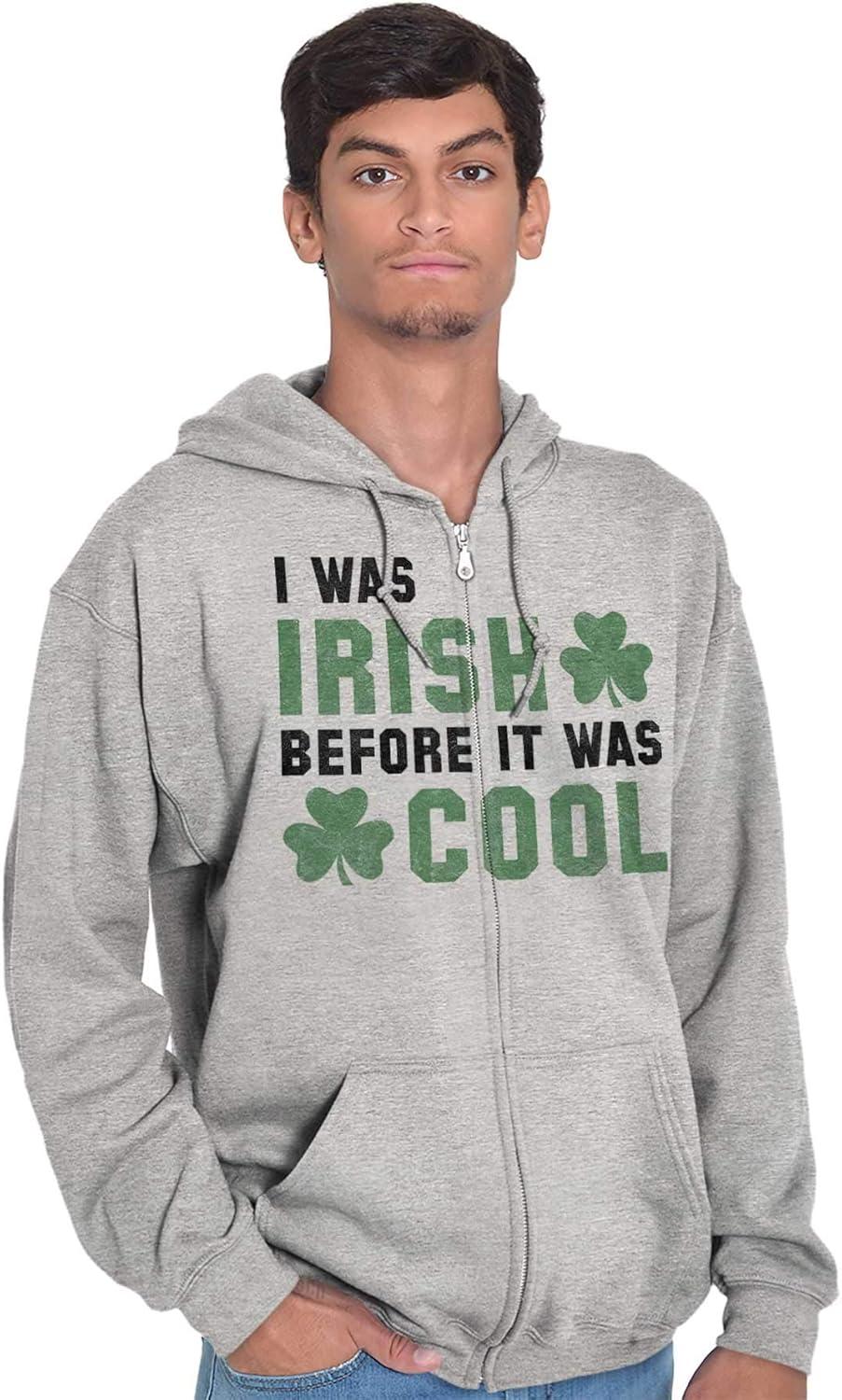 imageBrisco Brands St Paddy Irish Before It Was Cool Zip Up Hoodie Mens WomensSport Grey