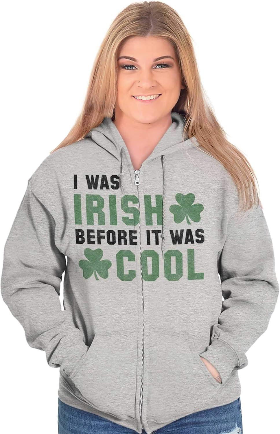 imageBrisco Brands St Paddy Irish Before It Was Cool Zip Up Hoodie Mens WomensSport Grey