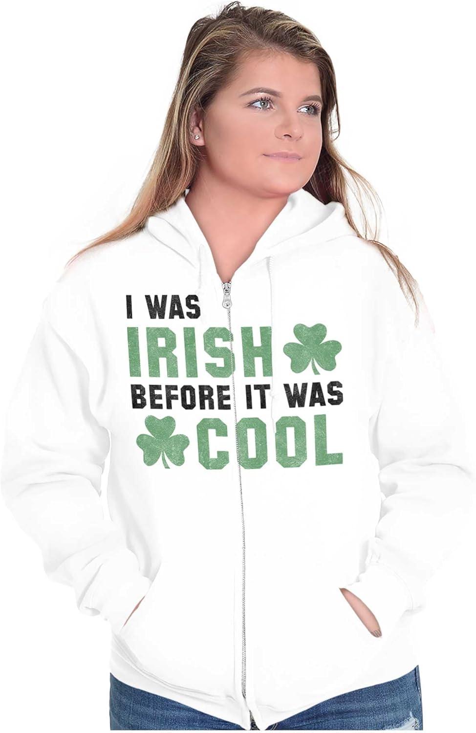 imageBrisco Brands St Paddy Irish Before It Was Cool Zip Up Hoodie Mens WomensWhite