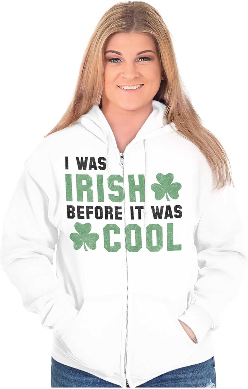 imageBrisco Brands St Paddy Irish Before It Was Cool Zip Up Hoodie Mens WomensWhite