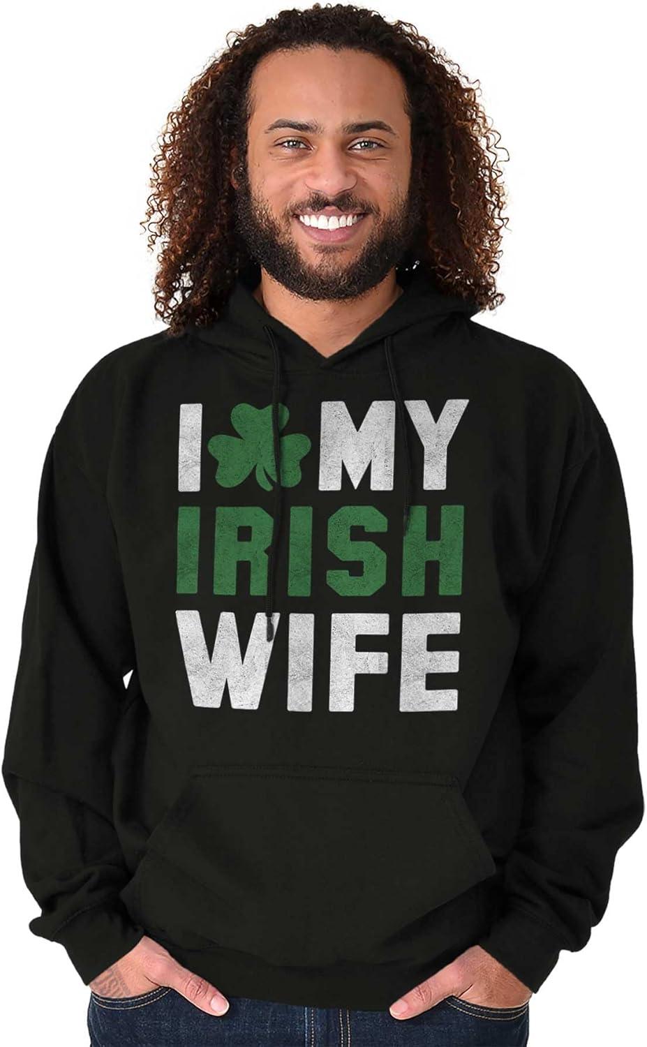 imageBrisco Brands St Patricks Day I Love My Irish Wife Hoodie Hooded Sweatshirt MenBlack