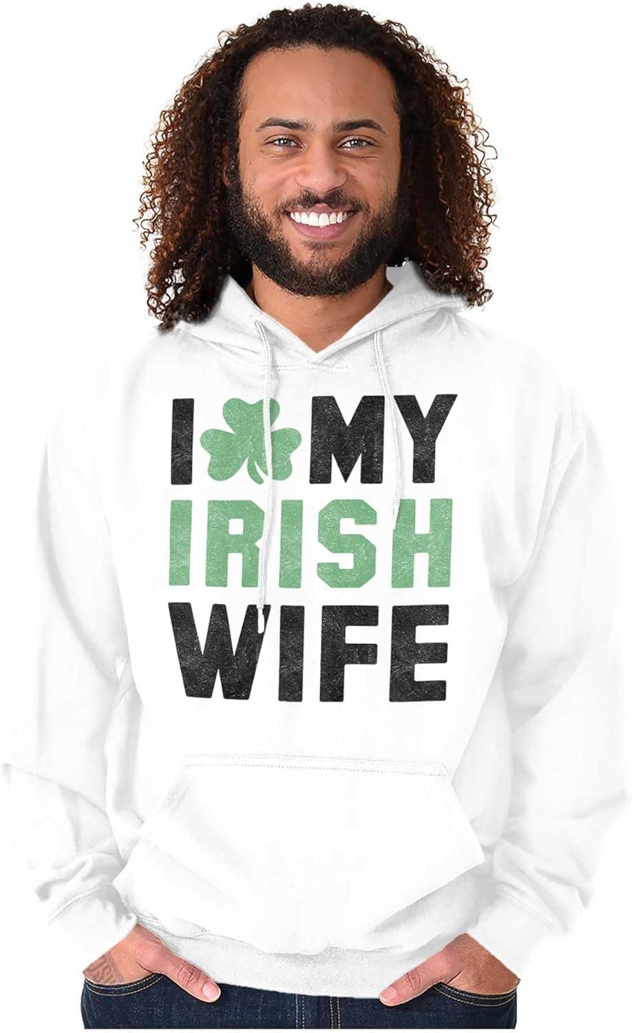 imageBrisco Brands St Patricks Day I Love My Irish Wife Hoodie Hooded Sweatshirt MenWhite