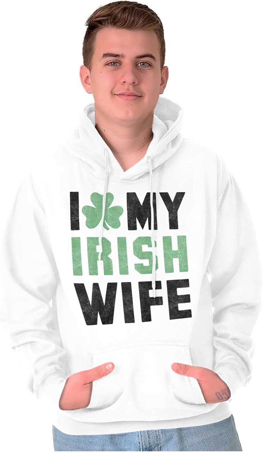 imageBrisco Brands St Patricks Day I Love My Irish Wife Hoodie Hooded Sweatshirt MenWhite