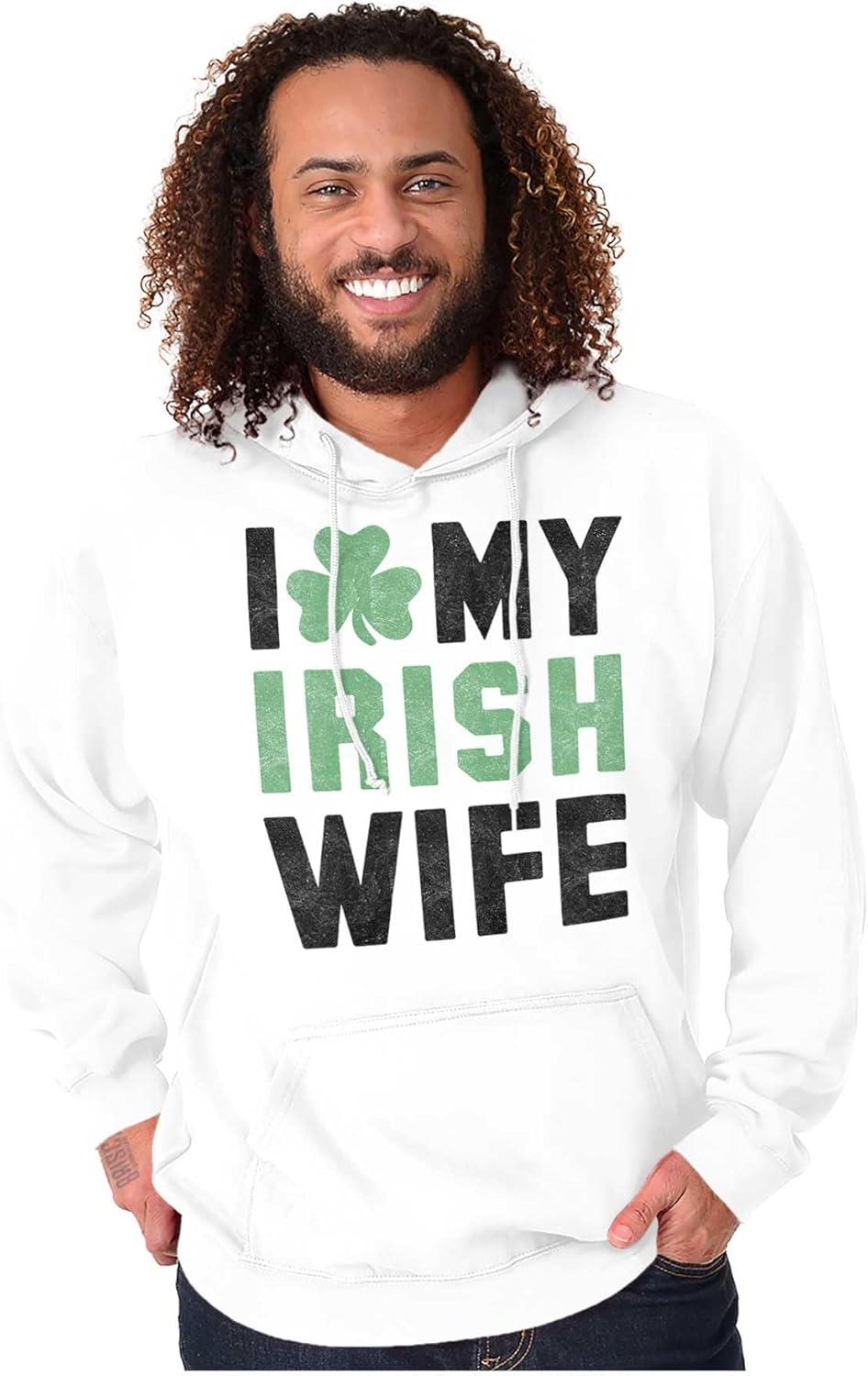 imageBrisco Brands St Patricks Day I Love My Irish Wife Hoodie Hooded Sweatshirt MenWhite