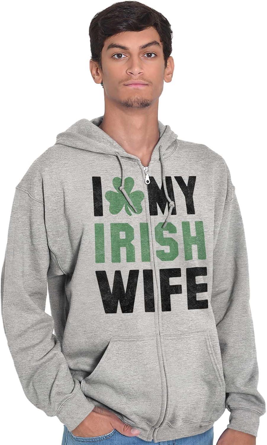 imageBrisco Brands St Patricks Day I Love My Irish Wife Zip Hoodie Sweatshirt MenSport Grey