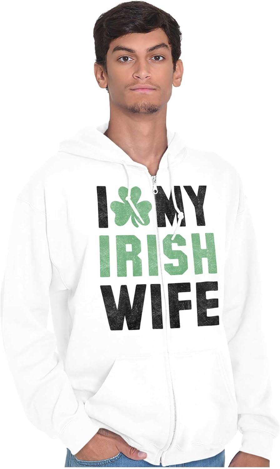 imageBrisco Brands St Patricks Day I Love My Irish Wife Zip Hoodie Sweatshirt MenWhite