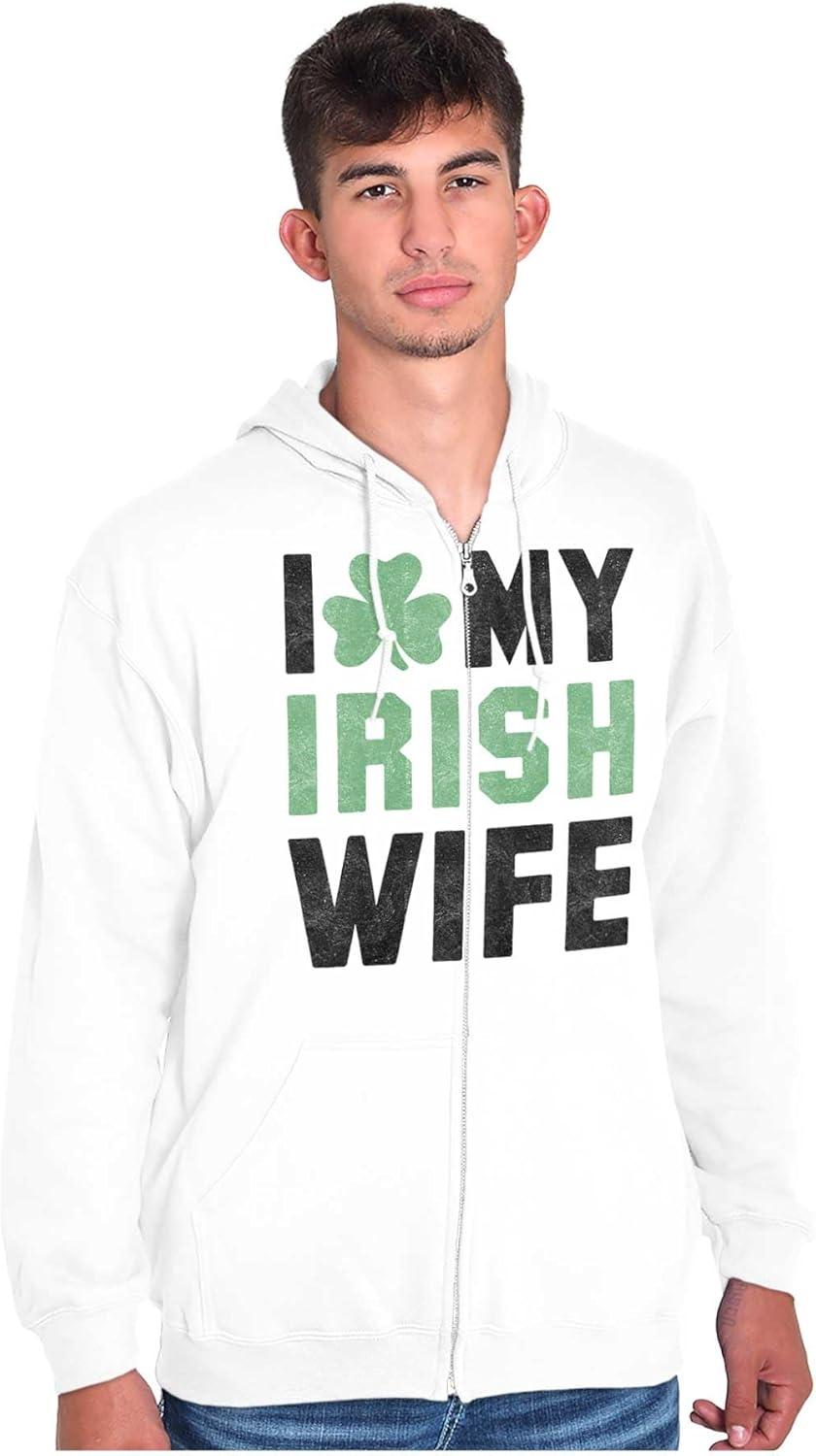 imageBrisco Brands St Patricks Day I Love My Irish Wife Zip Hoodie Sweatshirt MenWhite