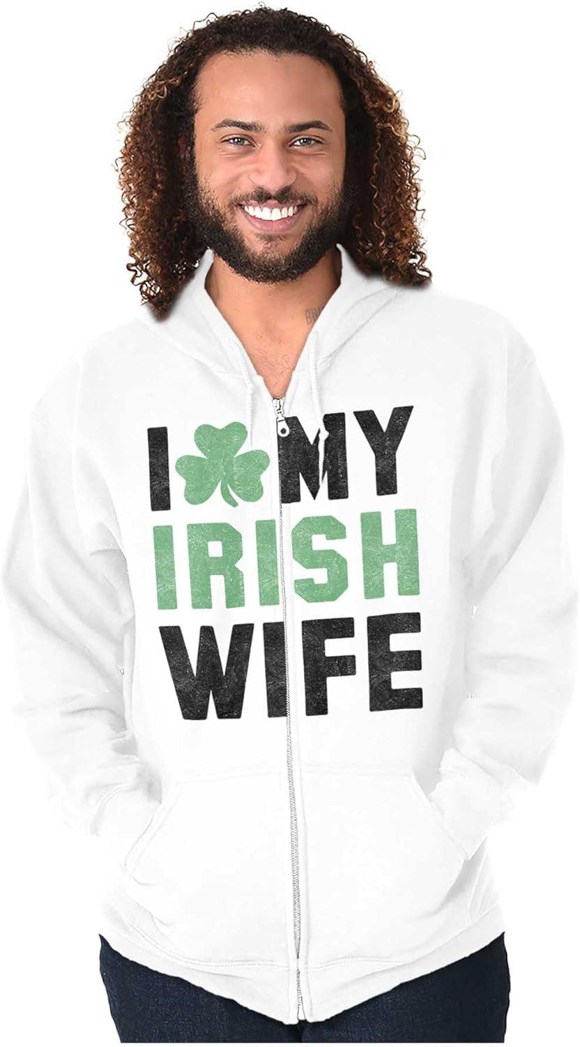 imageBrisco Brands St Patricks Day I Love My Irish Wife Zip Hoodie Sweatshirt MenWhite