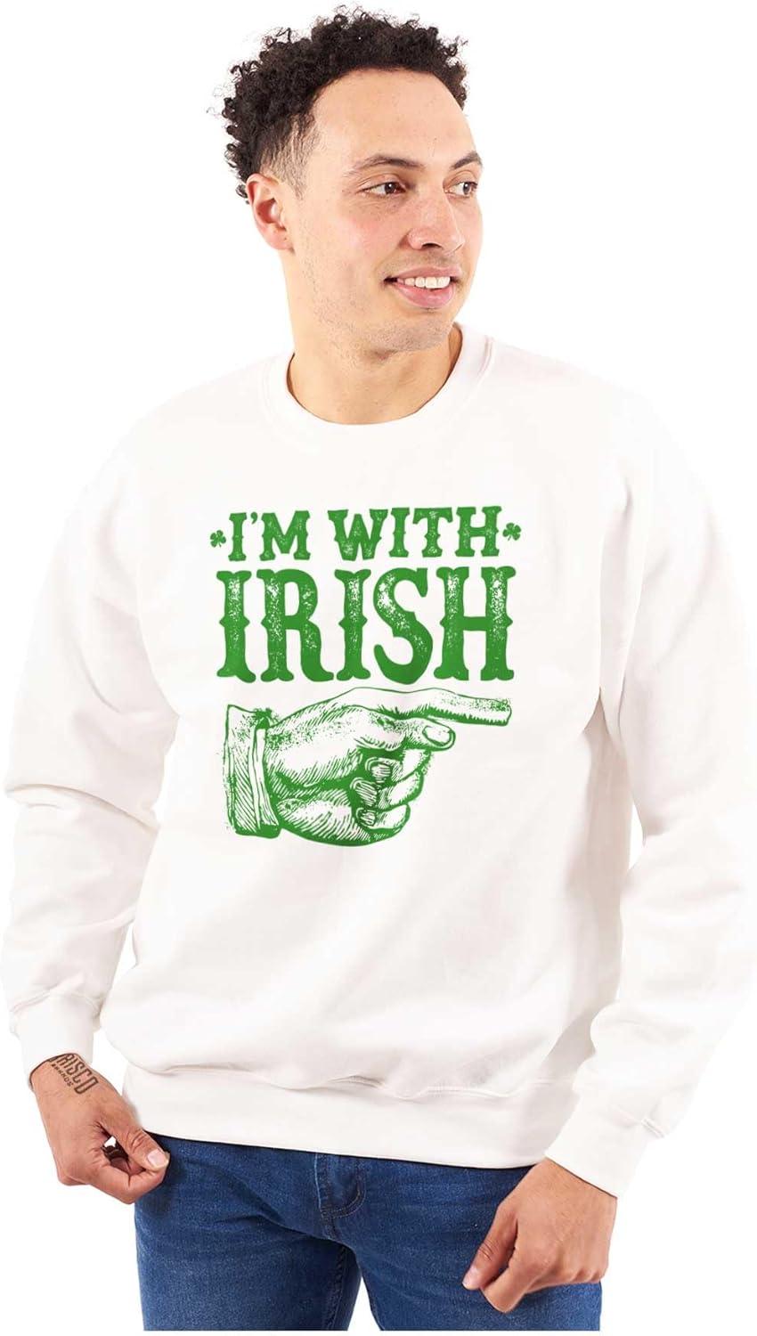 imageBrisco Brands St Patricks Day Im With Irish Sweatshirt for Men or WomenWhite