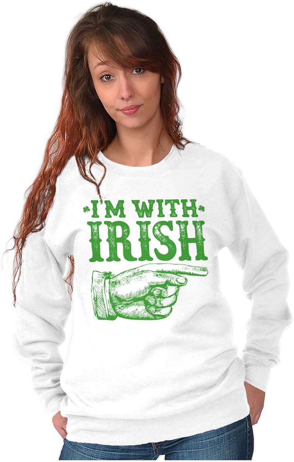 imageBrisco Brands St Patricks Day Im With Irish Sweatshirt for Men or WomenWhite