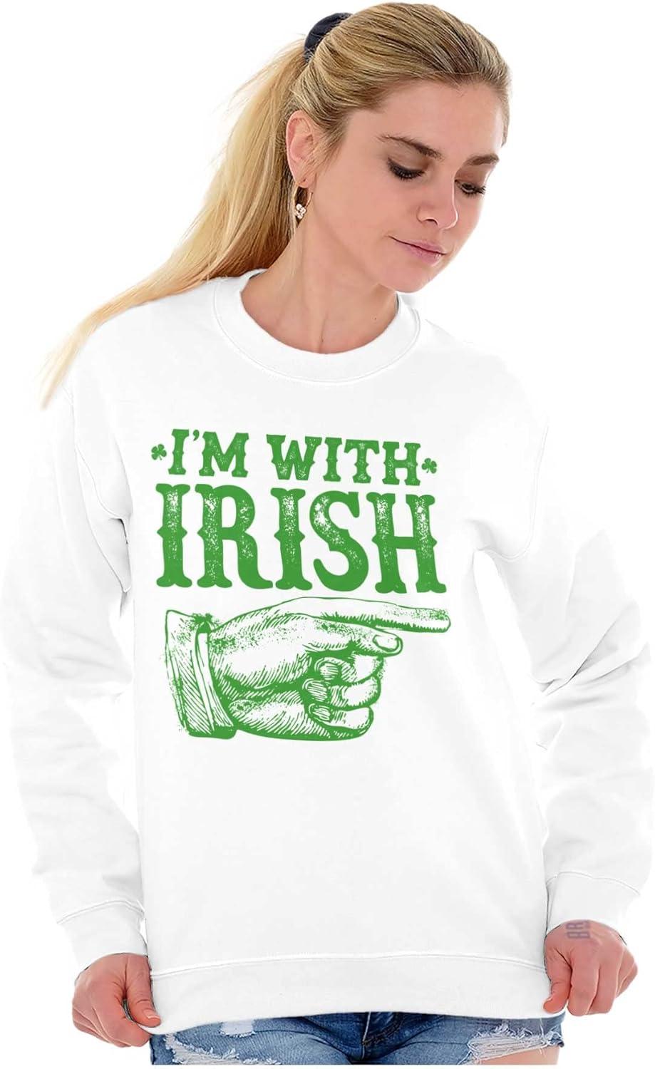 imageBrisco Brands St Patricks Day Im With Irish Sweatshirt for Men or WomenWhite
