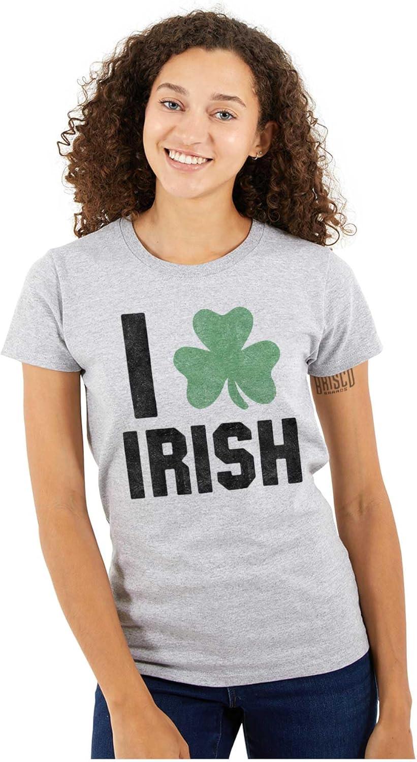 imageBrisco Brands St Patricks Day Irish Pride Shamrock Womens Slim Fit Graphic TeeSport Grey