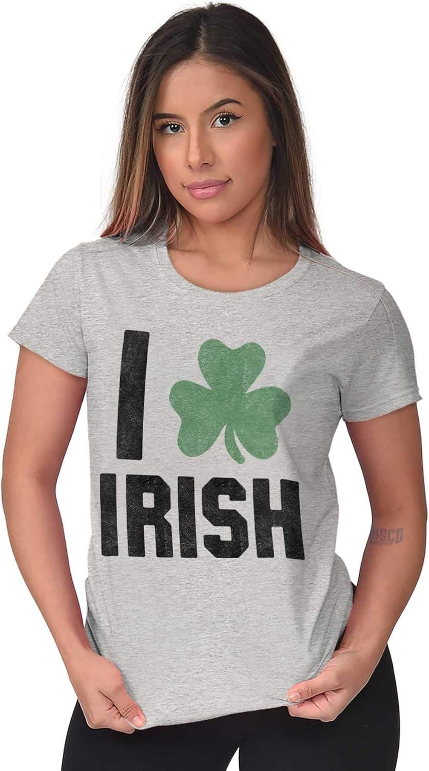 imageBrisco Brands St Patricks Day Irish Pride Shamrock Womens Slim Fit Graphic TeeSport Grey