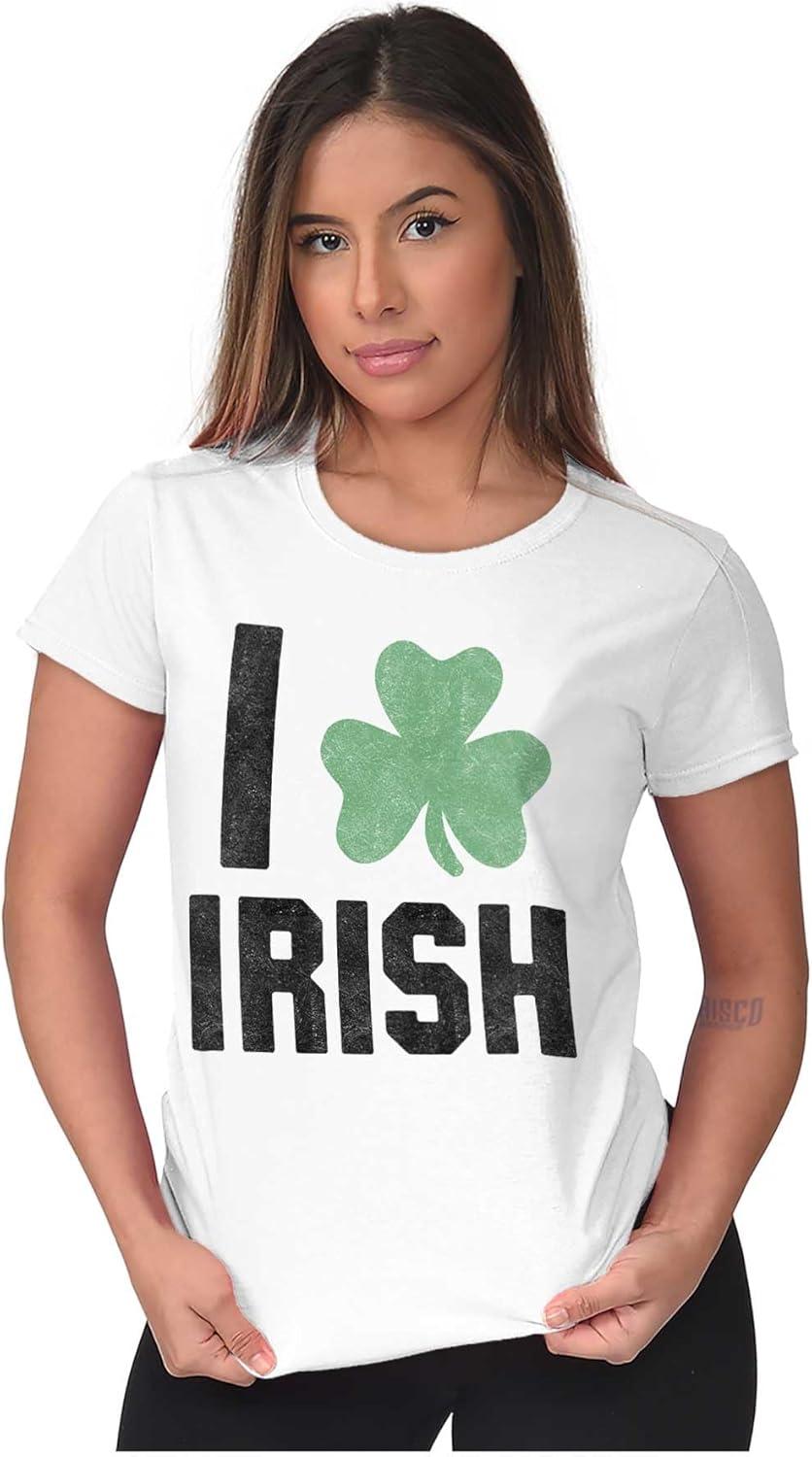 imageBrisco Brands St Patricks Day Irish Pride Shamrock Womens Slim Fit Graphic TeeWhite