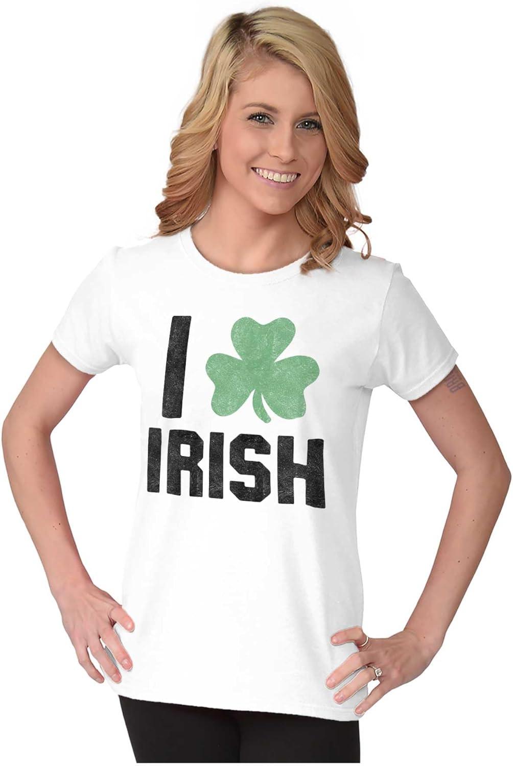 imageBrisco Brands St Patricks Day Irish Pride Shamrock Womens Slim Fit Graphic TeeWhite