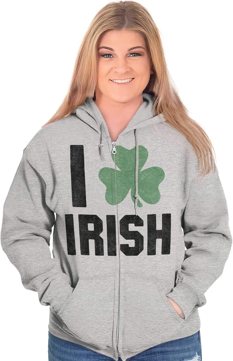 imageBrisco Brands St Patricks Day Irish Pride Shamrock Zip Up Hoodie Mens WomensSport Grey
