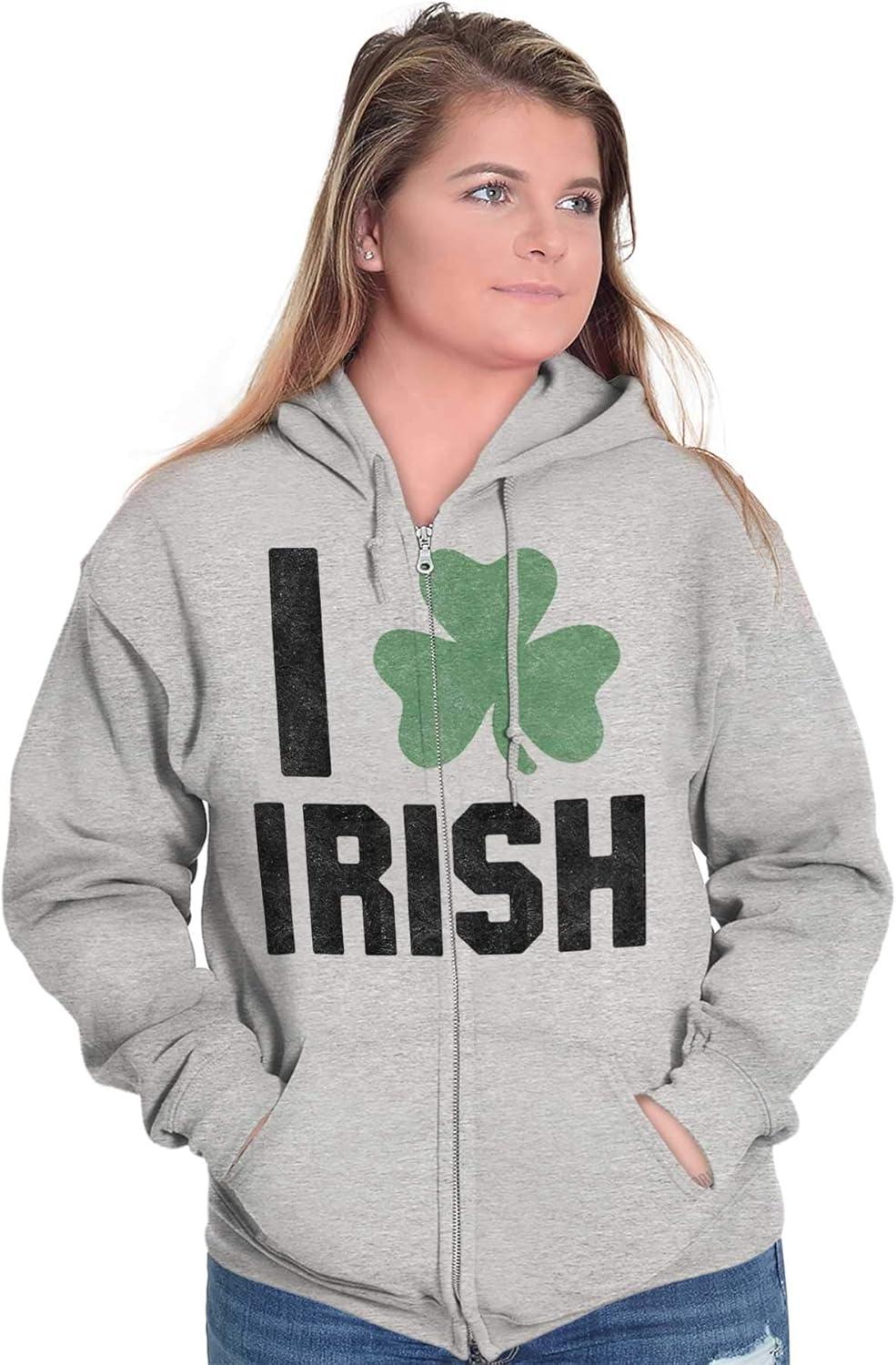 imageBrisco Brands St Patricks Day Irish Pride Shamrock Zip Up Hoodie Mens WomensSport Grey