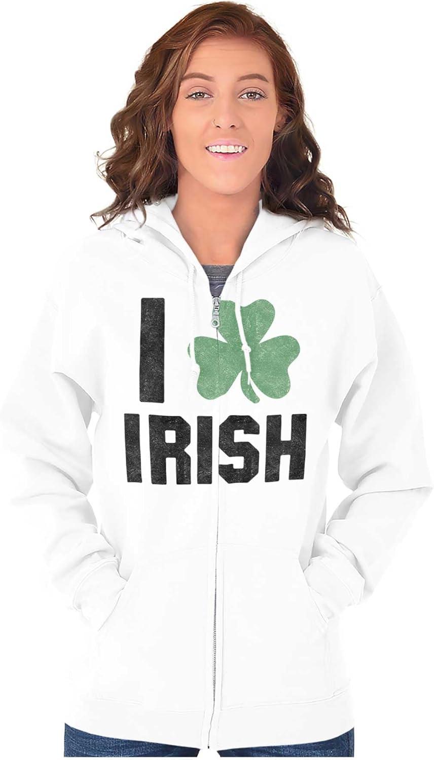 imageBrisco Brands St Patricks Day Irish Pride Shamrock Zip Up Hoodie Mens WomensWhite